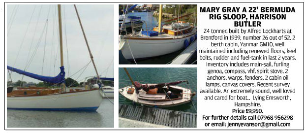 Classic Boat Advert for Mary Gray, October 2012
